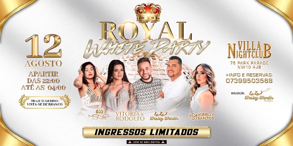 Folder de Royal White PArty, agenda de eventos brasileiros em Londres