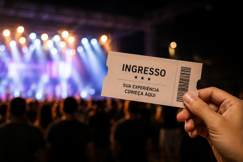 Pessoa segurando um ingresso em um evento ao vivo, representando como o preço influencia a percepção de valor e a decisão de compra.